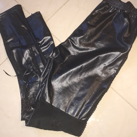 1 LEFT!!! Faux Leather & Lace Leggins - Picture 7 of 8